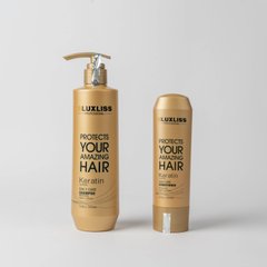 Кератиновий догляд для всіх типів волосся Luxliss Keratin Care, шампунь 500 мл + кондиціонер 200 мл