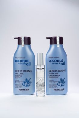 Серія для зволоження волосся з кокосовою олією Luxliss Moisturizing Hair Care шампунь 500 мл + кондиціонер 500 мл + спрей - термозахист з кератином 50 мл