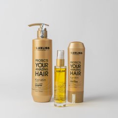 Кератиновый уход для всіх типів волосся Luxliss Keratin Care, шампунь 500 мл  + кондиционер 200 мл + сыроватка 50 мл