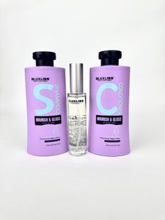 Набор ухода для питания и блеска Luxliss Nourish&Gloss шампунь и кондиционер, спрей-блеск с кератином