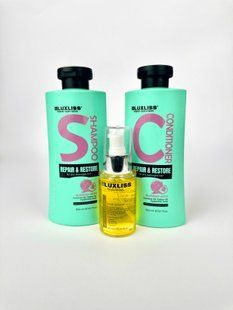 Набор ухода для восстановления Luxliss Repair & Restore шампунь и кондиционер, сыроватка с арганом