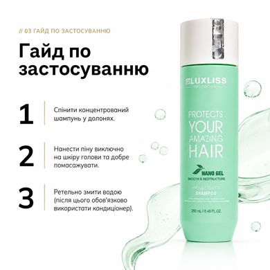 Разглаживающий шампунь Luxliss Nano Gel Hydra - Smooth Shampoo, 250 мл
