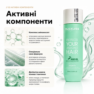 Разглаживающий шампунь Luxliss Nano Gel Hydra - Smooth Shampoo, 250 мл