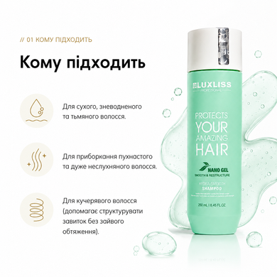 Разглаживающий шампунь Luxliss Nano Gel Hydra - Smooth Shampoo, 250 мл